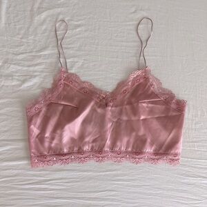 pink lace and satin cropped cami top